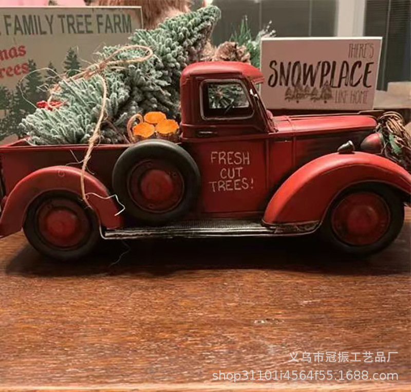 国境を越えた新しいクリスマス赤い車クリスマスツリー装飾樹脂赤いトラックおじいさん車の家庭モデル|undefined