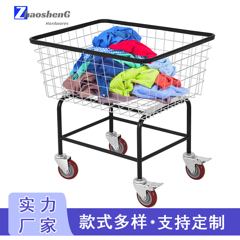 Laundry Cart with Pulley Commercial Large Steel Laundry Basket Cart Home Laundry Room Dirty Clothes Basket Cart