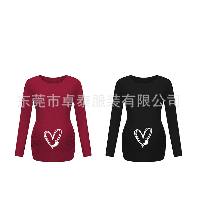 Cross-border supply spot pregnancy gift women's casual foot pattern long sleeve slim T-shirt top
