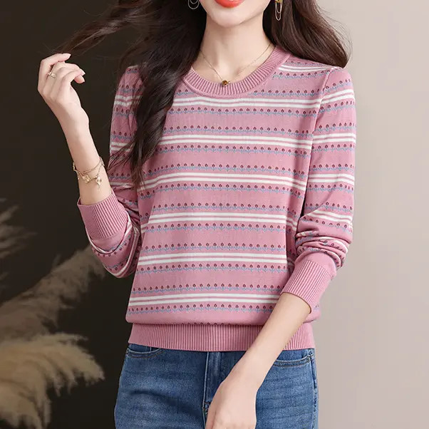 Spring new Tencel stylish striped knit top, slimming inner layer, long sleeve