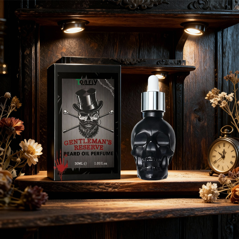 Tonfly Gentleman's Collection Beard Perfume Oil 30ml Skull Bottle Is Eye-Catching Unique Fragrance Nourishes