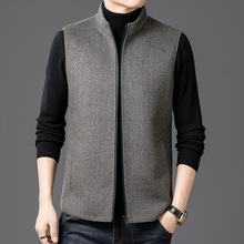 90白鸭绒男士羊毛呢立领马甲2025年冬季新款中老年保暖跨境批发