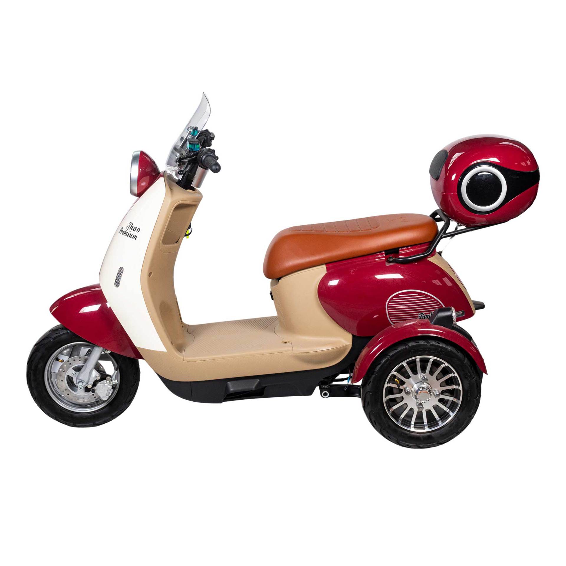 Retro tres ruedas eléctricas scooter vino rojo con bajas estabilizadoras domésticas tres ruedas transporte viajeros coche de batería al por mayor