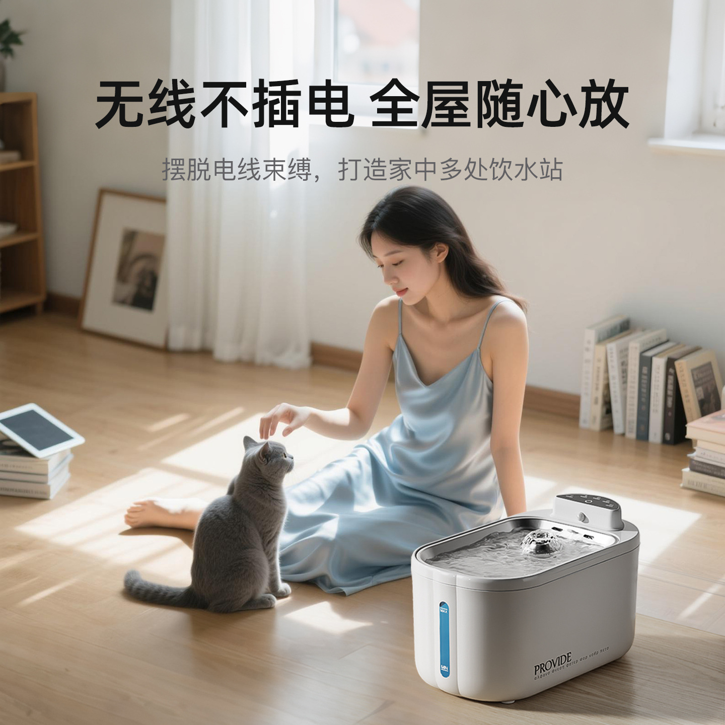 Dispensador de agua para gatos, inalámbrico de acero inoxidable, desenchufado, ciclo automático, recipiente para beber, bebedero para mascotas de gran capacidad móvil