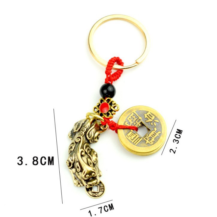 Puesto de venta caliente en lugares escénicos Cinco emperadores dinero latón llavero de coche calabaza de cobre joyería colgante regalo de evento