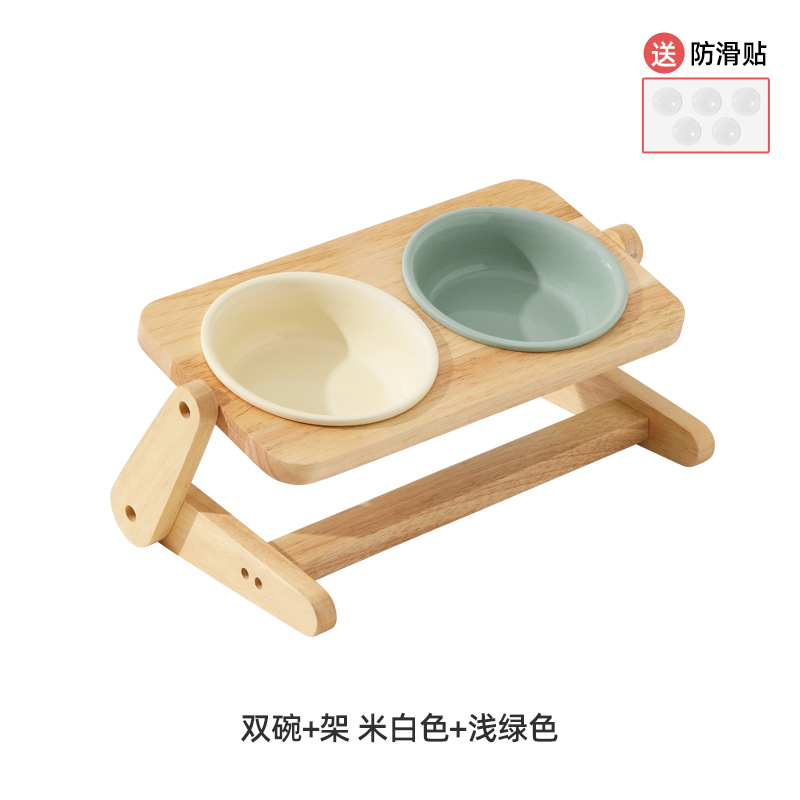 Tazón de gato de cerámica tazón de comida para gatos tazón de cerámica tazón de fuente de perro tazón de bebida doble tazón de protección columna cervical ángulo ajustable