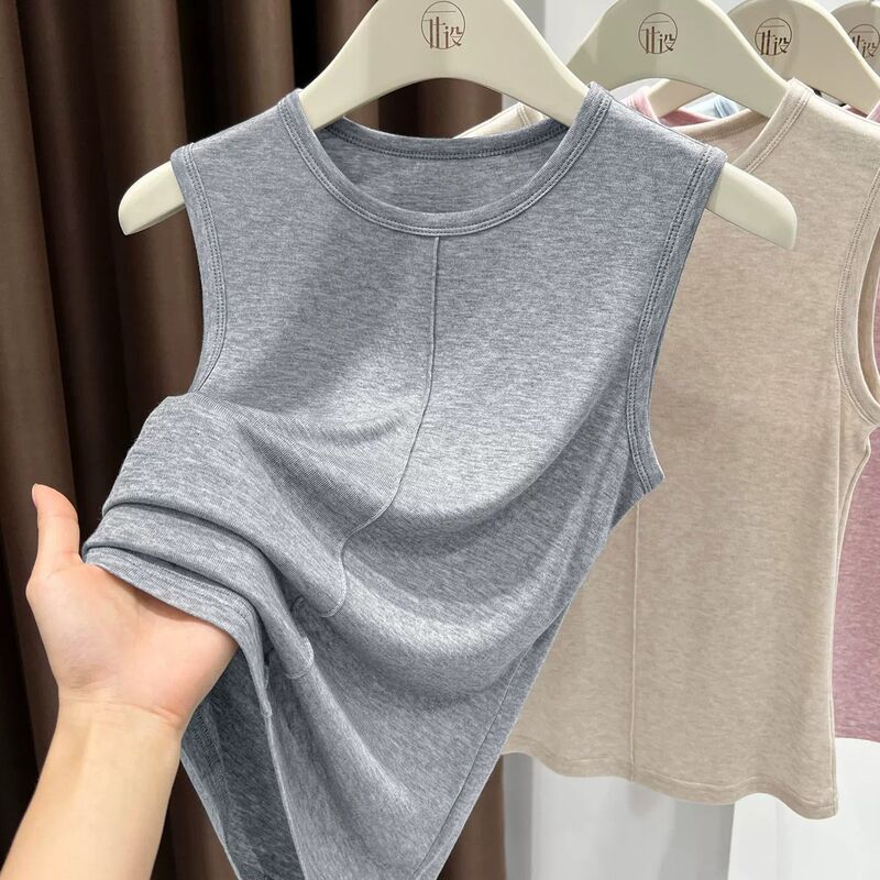 Soft and super elastic skin-friendly sleeveless tank top T-shirt for women, 2026 summer new style, elegant and slim-fitting inner top, trendy Soft and super elastic skin-friendly sleeveless tank top T-shirt for women, 2026 summer new style, elegant and slim-fitting inner top, trendy