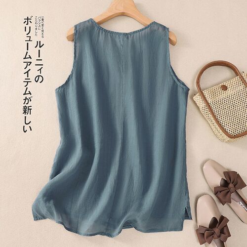 New *** leak-picking cotton vest summer loose retro sleeveless embroidery thin artistic solid color top sling