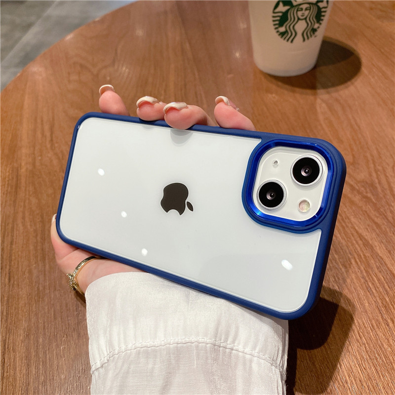 Funda para teléfono móvil iPhone 17 AIR naranja, compatible con iPhone 15 y 16, carcasa rígida transparente con anillo de lente metálico dorado y protección anticaídas.