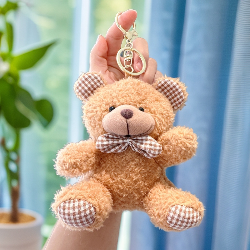 Pajarita de estilo explosivo, oso de peluche rizado, muñeco de peluche, oso, llavero, colgante, accesorios de bolso, muñeco de trapo