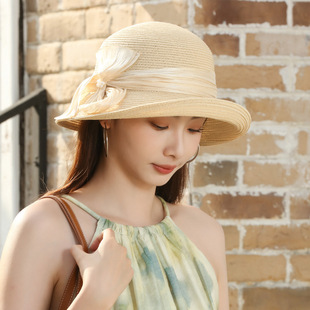 High-end silk hemp straw hat women's foldable sun hat rolled edge beach hat summer Korean style versatile sun hat wholesale