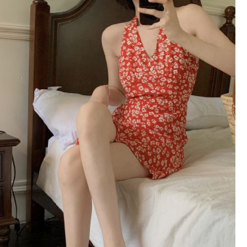 Summer V-neck String Dress with Fringe A-line Mini Skirt and Bodice Slimming Tank Top, New Style Summer Vibe Retro Women's Dress