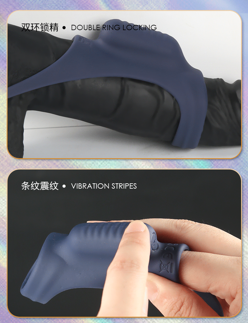 Remote Control Vibrating Double-Ring Lock Ring Silicone Penis Sleeve — detail image 9