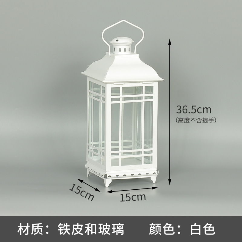 Blanco boda candelabro linterna boda carretera plomo accesorios atmósfera lámpara Marruecos viento lámpara decoración a prueba de viento vela pantalla