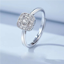 创新方形女戒锆石戒指镀925纯银活口可调节锆戒指高颜值