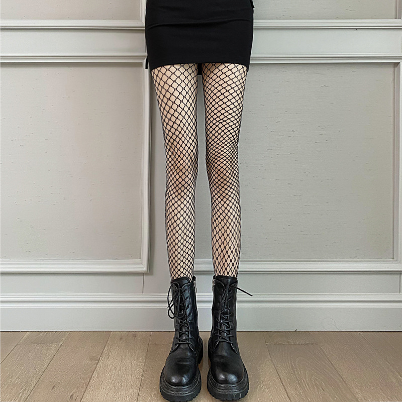 Fishnet Stockings Spring and Summer Thin Black Silk European and American High-heeled Stockings Series Mesh Black Stockings Internet Popular Pantyhose Black Medium