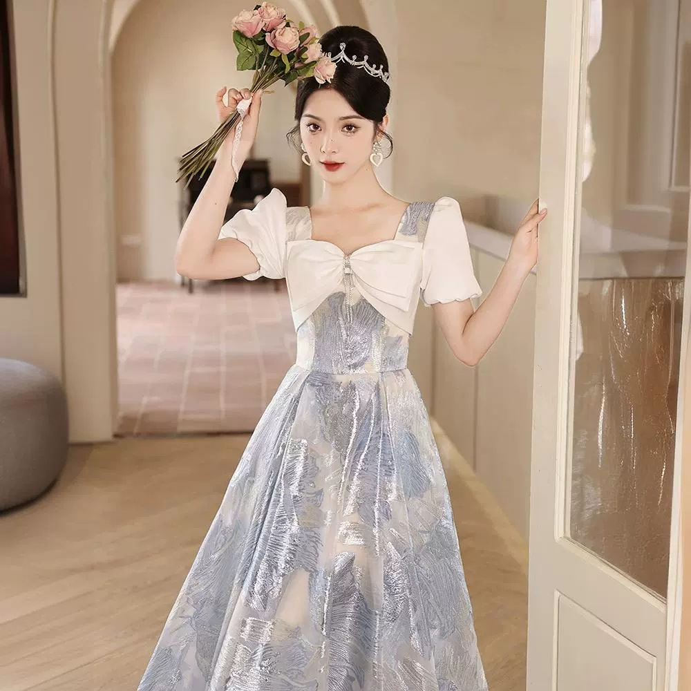 Adult Ceremony Dress French High-end Light Luxury Niche High-end Banquet Elegant Graduation Host Simple and Generous