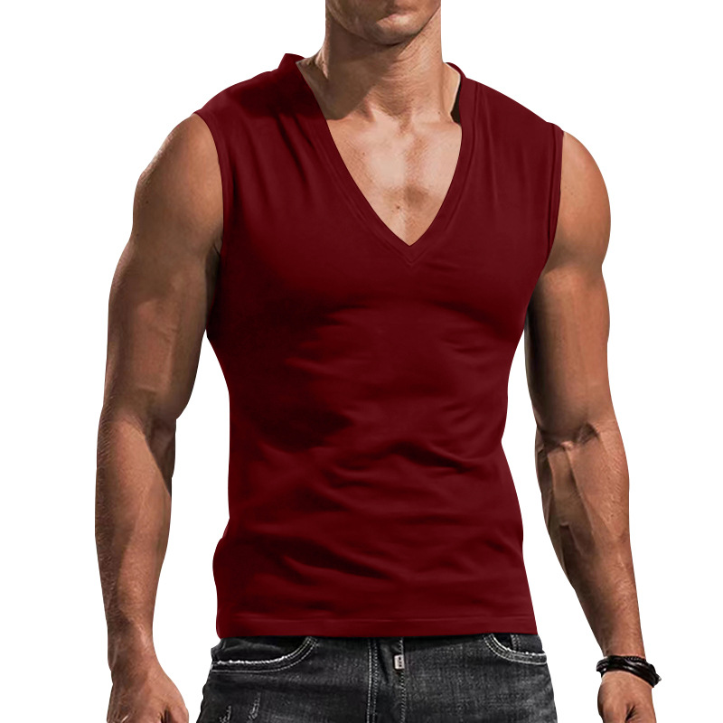 Camiseta sin Mangas con Cuello en V para Hombre de Poliéster Transpirable para Uso Casual