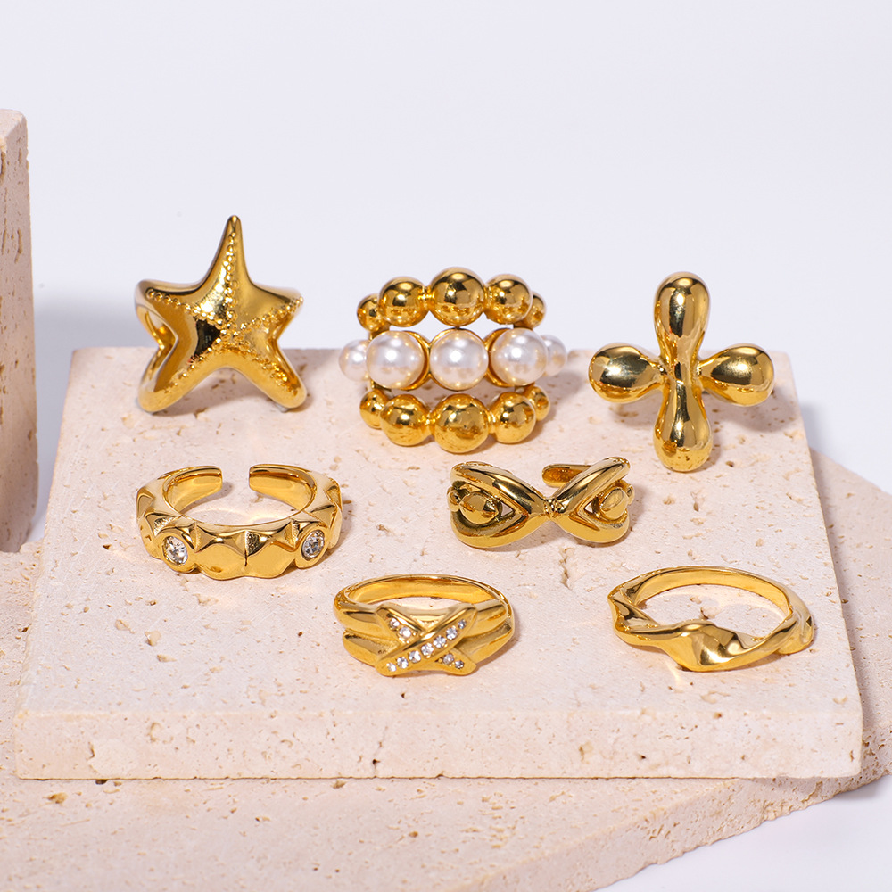 Artificial Pearls, Rhinestones Inlay Material Wholesale Jewelry Casual Elegant Lady Starfish Titanium Steel Plating Open Rings