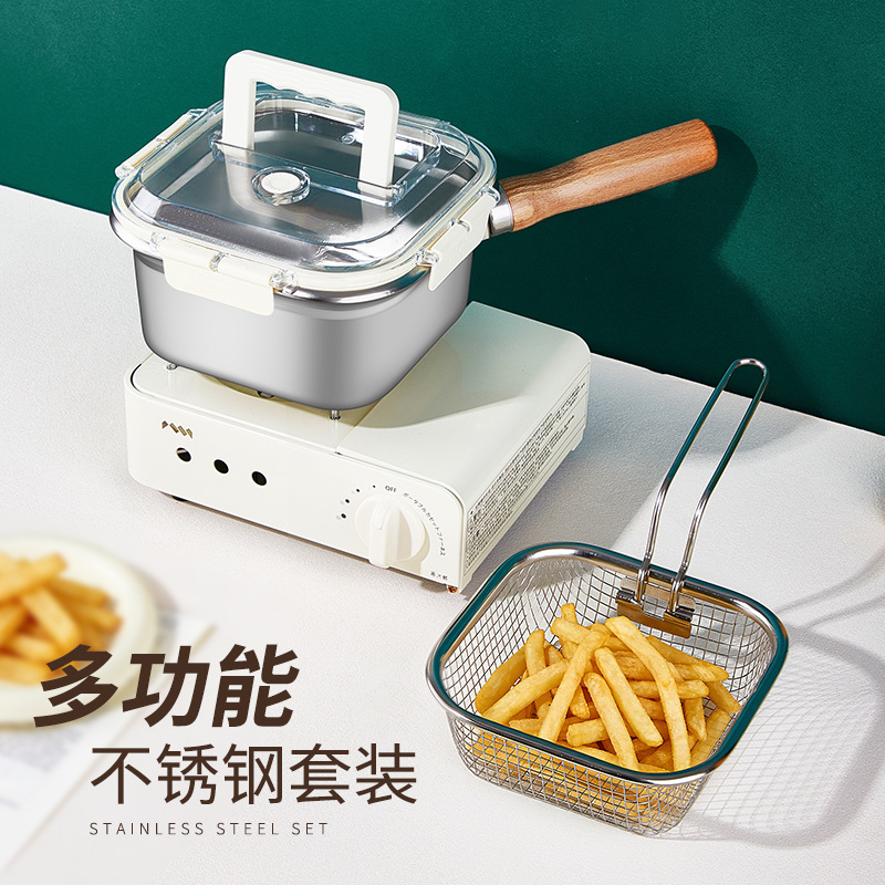 Internet celebrity hot model stainless steel multifunctional frying pan outdoor camping portable pot home creative large capacity frying pot