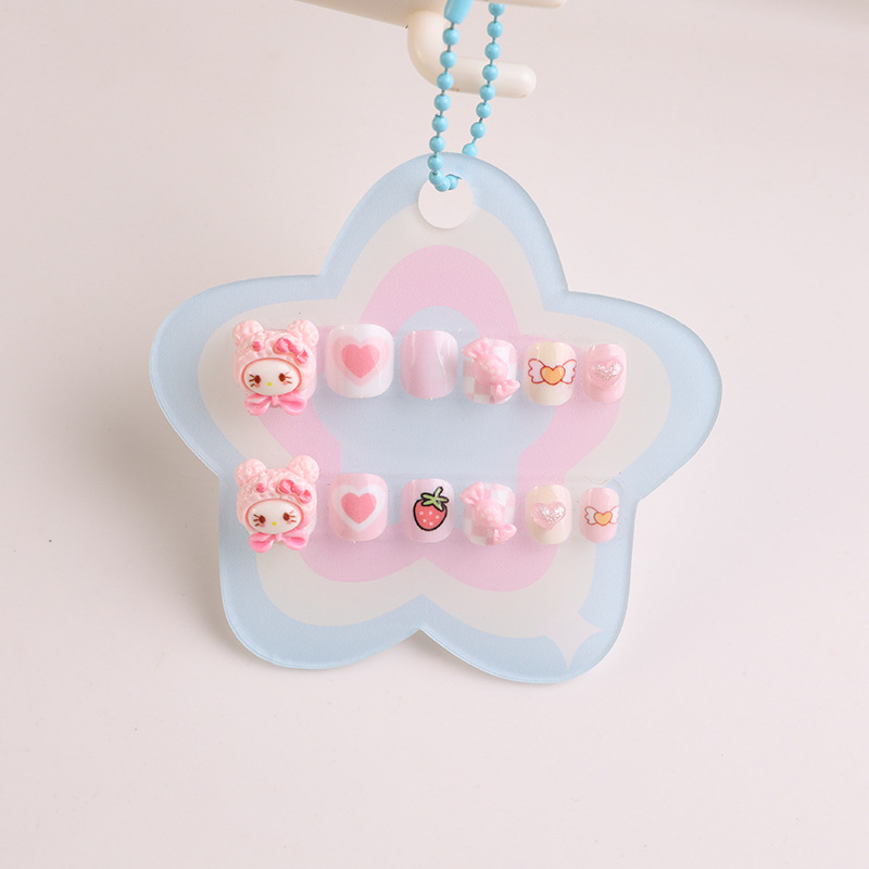 Caricatura infantil desmontable accesorios lindos tridimensionales manicure falsas dulces parches de uñas hechas a mano