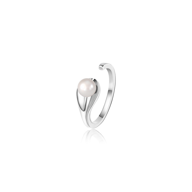 S925 plata esterlina anillo de perlas de agua dulce abierto personalidad de la moda diseño de nicho anillo de otoño e invierno anillo de dedo índice de alto sentido