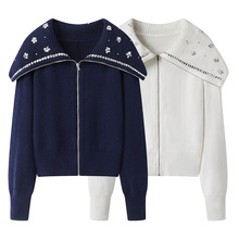 现货2025冬新款钉珠刺绣海军领针织开衫MFPPU00847