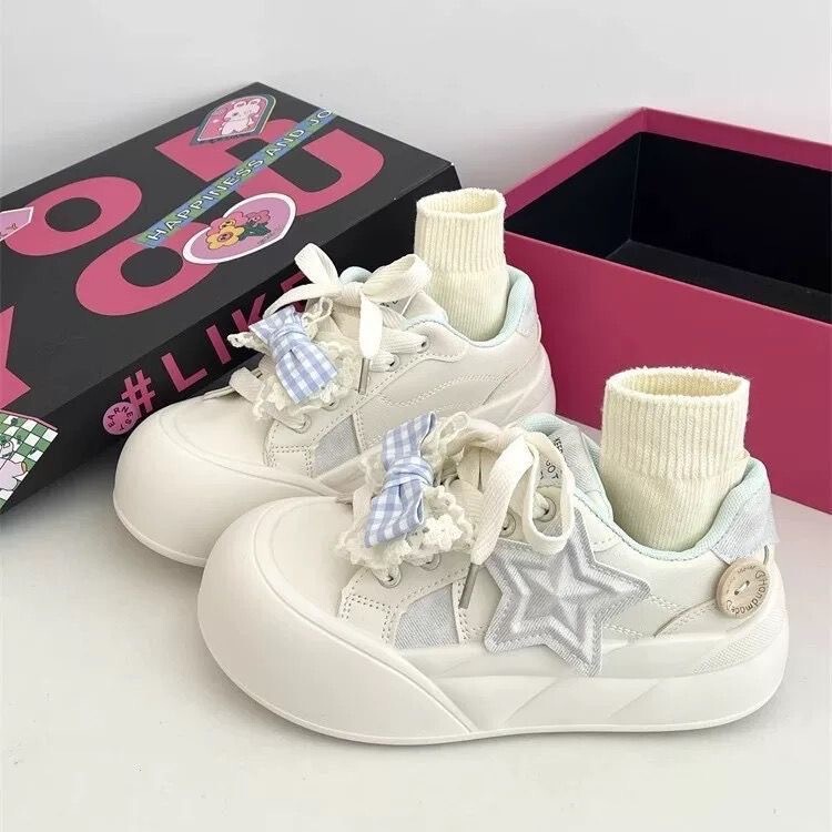 Thick-Soled Heightening Bow Fashion Casual Sports Shoes for Women 2025 Autum New Cute Butterfly Star Knot Sneakers
