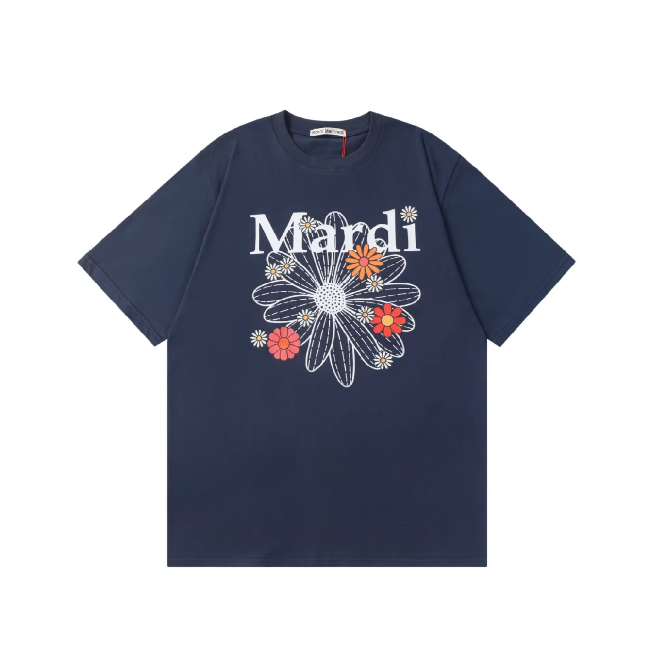 New Mardi Daisy Floral Print Short Sleeve Round Neck Loose T Shirt Summer Pure Cotton Casual Women's Top_ecoleips.com