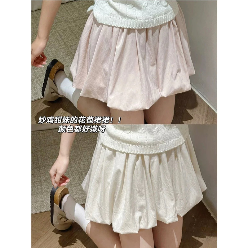 White Floral Short Skirt for Women, Summer Thin 2026 New Style, Slimming A-Line Anti-Exposure Puffy Skirt for Petite Figures
