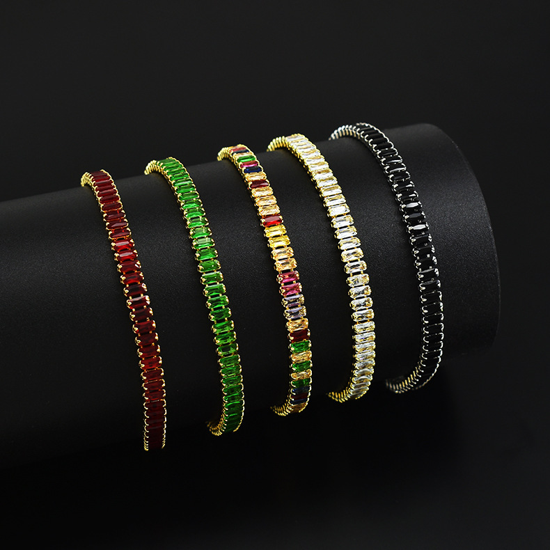 Amazon cross-border zircon bracelet 2.5*5mm single row rectangular full diamond tennis multi-color bracelet in stock