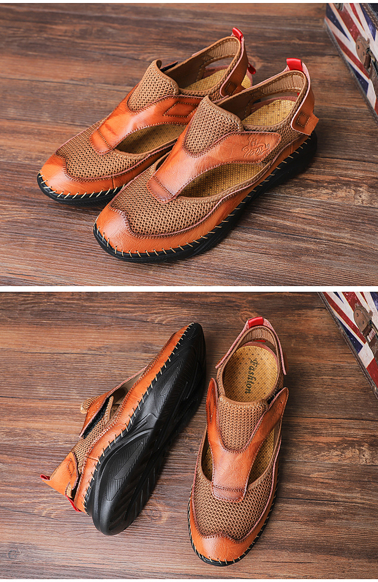 Cross-border large-sized outdoor wading light-soled sports sandals, men's trendy summer Korean version cowhide toe cap beach shoes, clogs undefined