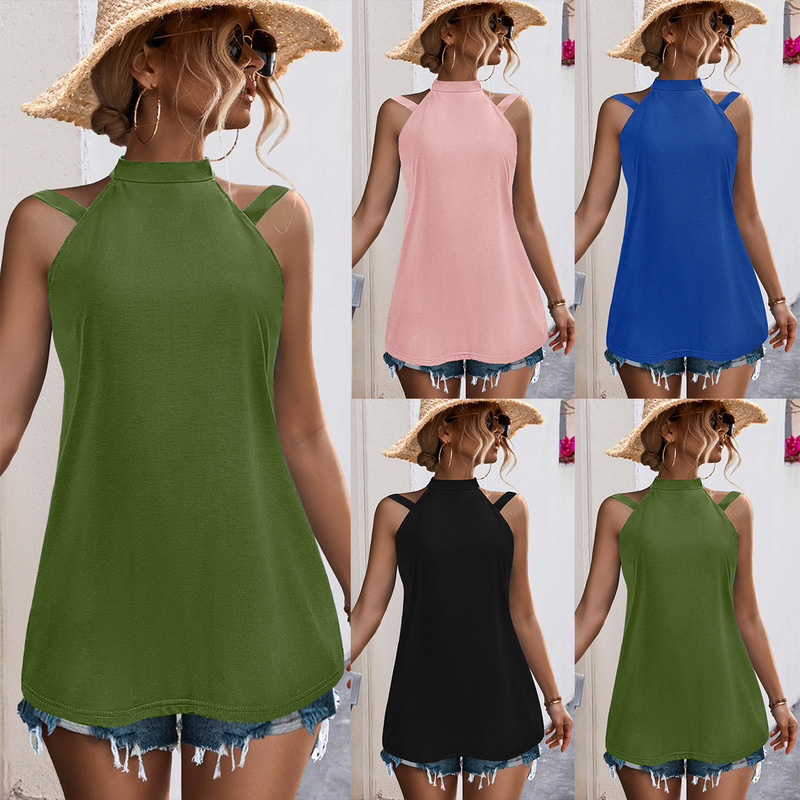 2024 Spring and Summer New Cross-border European and American Women's Clothing Amazon Independent Station Hot Selling eBay Explosions Sleeveless Shoulder Vest