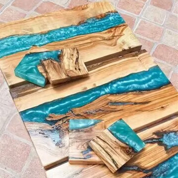 Caja de madera de resina epoxi creativa para ceremonias de té caja de madera de decoración de resina de salón caja de almacenamiento al por mayor personalizada