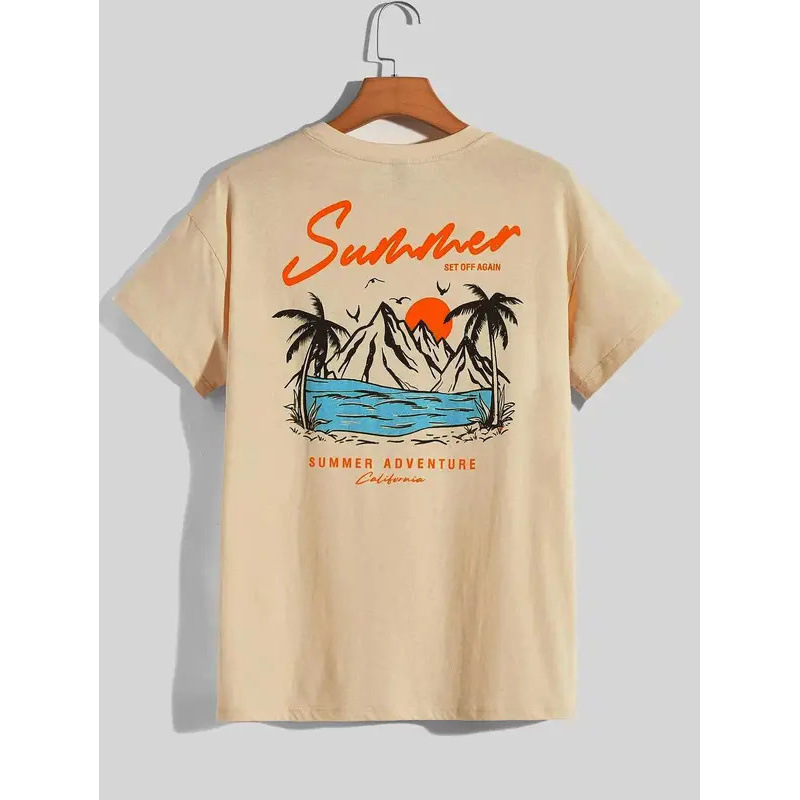 European Size Cross-Border Cotton Tsummer Set Off Again Adventure California Mens T-