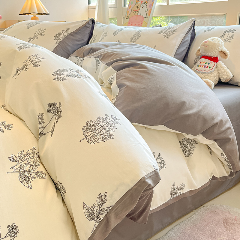 Cama de algodón de cuatro piezas Four Seasons 100 Cotton 2025 nueva ropa de cama sábana edredón dormitorio juego de tres piezas sábana 4