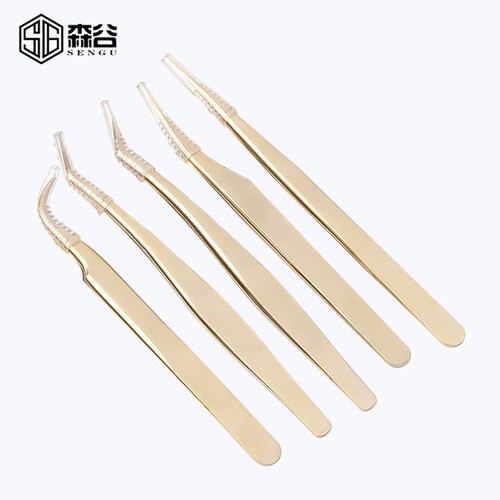 Champagne gold eyelash tweezers, precision grafted eyelashes, eyelash artist tools, tweezers, clips, woodpecker flowering tweezers