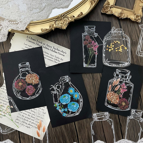 Love in a bottle series handbook stickers cute children stickers transparent waterproof pet material paper wholesale