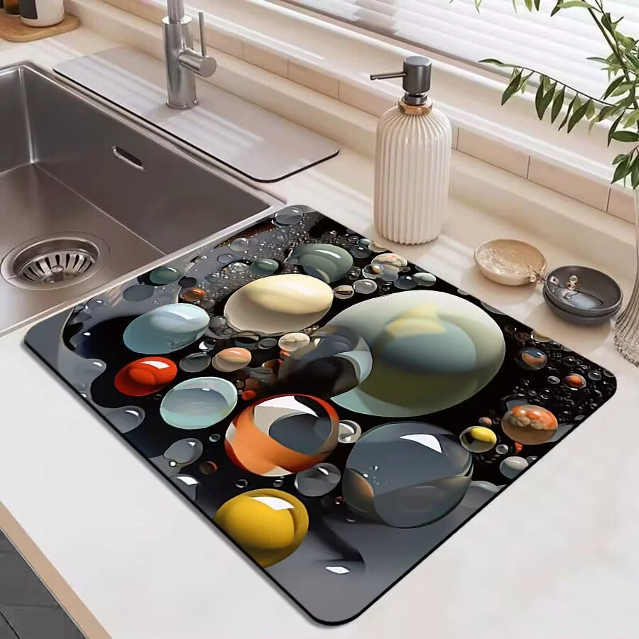 Красочный искусственный узор из гальки, диатомовая грязь, бытовой кухонный коврик для слива, нескользящий быстросохнущий коврик, изоляционный коврик для миски и тарелки