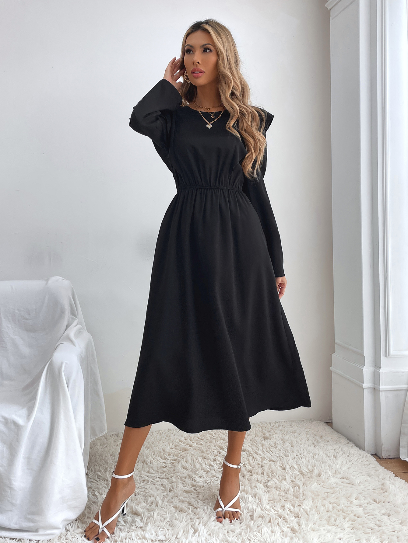 long-sleeved folds dress nihaostyles wholesale clothes NSJM91302