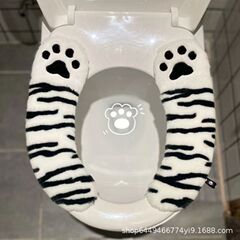 かわいいアニメ熊掌トイレマット家庭用粘着式便器座布団冬のぬいぐるみトイレ座布団座布団セット