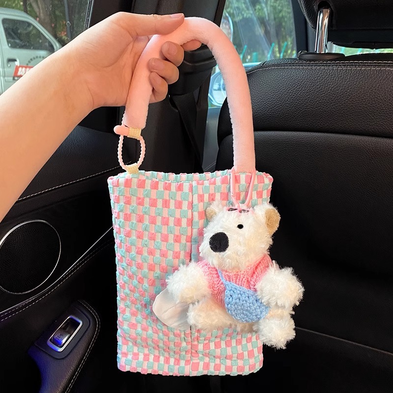 Caja de pañuelos para coche, dopamina, bolsa colgante de pañuelos para coche, caja de dibujo para coche, muñeca de almacenamiento de bolsa de pañuelos nueva 2024