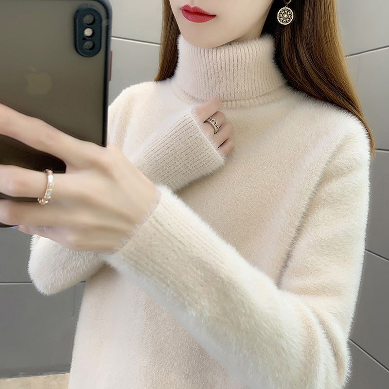 Suéter de cuello alto para mujeres 2024 otoño y invierno nuevo engrosado de la camiseta interior con camiseta de fondo con camiseta de punto suelta