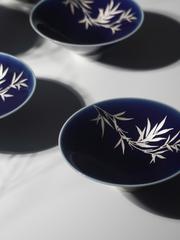 WBZ7景德1004原礦釉手繪霽藍純銀風竹斗笠杯60ml中式小茶盞主人杯