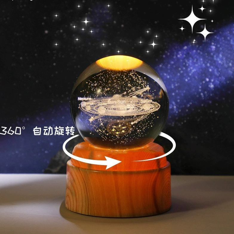 Хрустальный шар с подсветкой, вращающийся и светящийся ночник, 3D-шар из стекла с внутренним резным рисунком «Звездное небо», настольный атмосферный светильник, подарок на день рождения