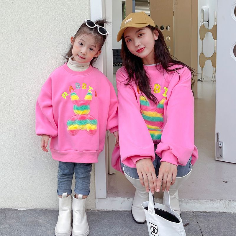 Parenting Children's clothing Sweater Children Cartoon letter keep warm jacket 2021 winter new pattern Mother and daughter Socket Base coat