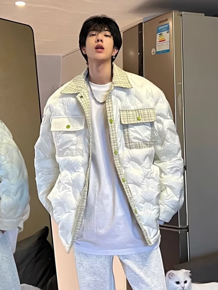 Estilo coreano solapa otoño e invierno abrigo nuevo estilo a cuadros estilo Chanel abrigo de pan de los hombres de moda casual engrosada abrigo cálido