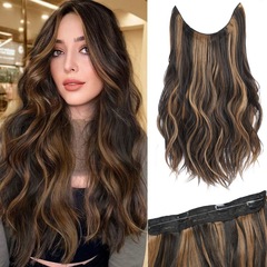 ヘアエクステンション釣り糸ヘアウィッグピースヨーロッパとアメリカのかつら水リップルロングカーリーヘア目に見えないラインヘアエクステンションピース