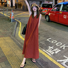 刺绣红色无袖背心连衣裙子女新款爆款绝美巨好看海边度假长裙白色