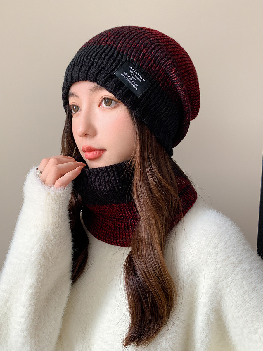 Kötött pulóver sapka és sál szett férfi és női téli vastagított és bársony kültéri arcvédő kétszínű kötött sapka_voghion.com
